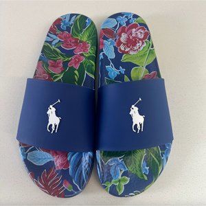 Polo Ralph Lauren Slides Navy Garden Floral Tropical Pony Sandal